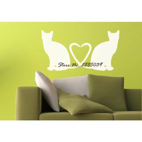 Two pussy cats tails forming a heart shape Vinyl Wall Stickers Home Decor Living Room Sofa Background Decoration Mural DIY LA231