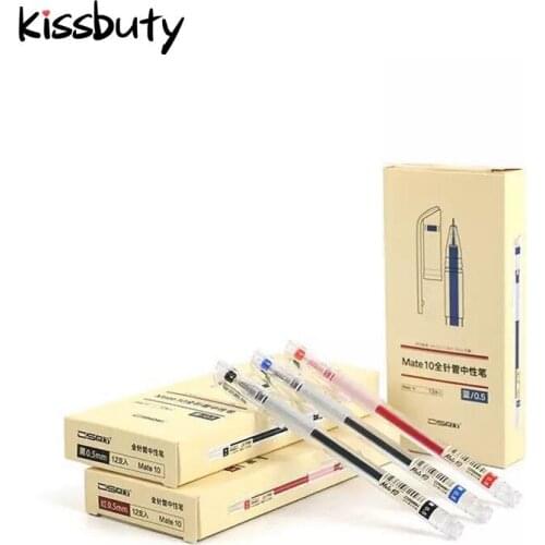 12Pcs/Set 0.5mm Gel Pen Black Blue Ink Pens School Office Student Exam Writing Stationery Supply