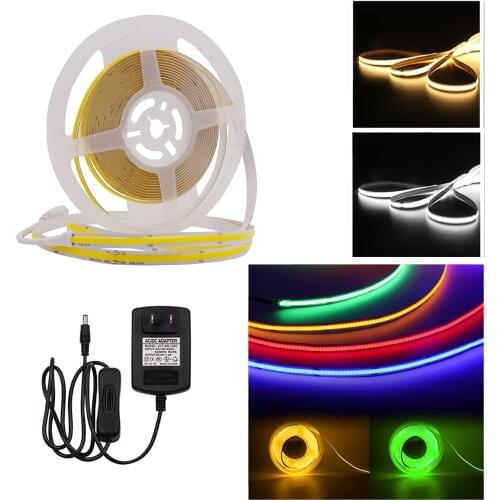 528LEDs Strip Light DC12V High Density Flexible FCOB RA90 LED Tape Rope Lamps EU US UK AU Switch Power Supply Linear Dimmable