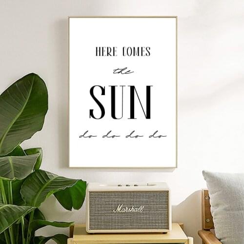 Here Comes The Sun Lyrics Art Prints Music Inspirational Quotes Poster Black and White Wall Art Pictures Canvas Painting Decor