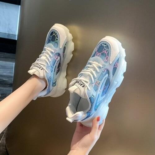 Dad Shoes Womens 2021 New Lace Jelly Platform Heightened Sneakers Breathable Mesh White Shoes for Women