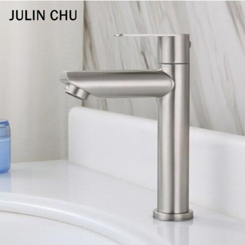 304 Stainless Steel Bathroom Faucet Brushed Contemporary Sinlge Cold Water Tap Mixer Washbasin Sink Faucets Bathroom Crane Taps
