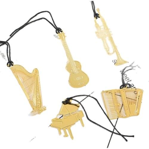 Mini Hollow Bookmark Metal Musical Instrument Silky Tassels Stationery Gift Readers School Book Supplies Boekenlegger Stationery