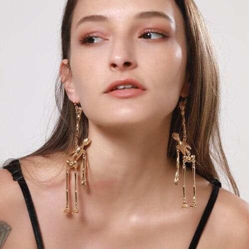 Fashion Creative Hip Hop Gold Skeleton Earrings for Women Exaggerated Skull Drop Earring Dangle Ear Hooks Punk Jewelry Girl Gift