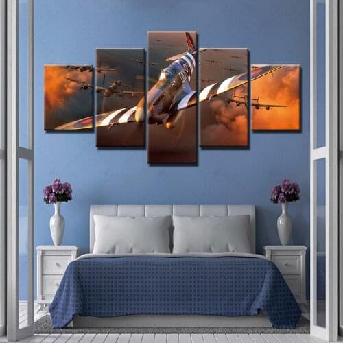 Canvas Painting Home Cloud Decor Modular Airplane Picture Modern Printed Sky Poster For Living Room Wall Art Framework 5 Panel