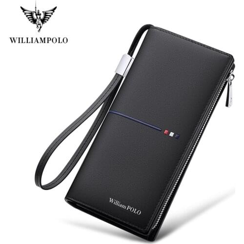 WILLIAMPOLO Men Wallet Long Style High Quality Card Holder Male Purse Zipper Large Capacity Brand Genuine Leather Wallet For Men