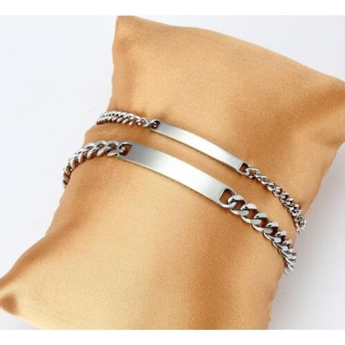 New Couple Glossy Bracelet Stainless Steel Material Flat Oval Chain Punk Style Valentines Day Gift