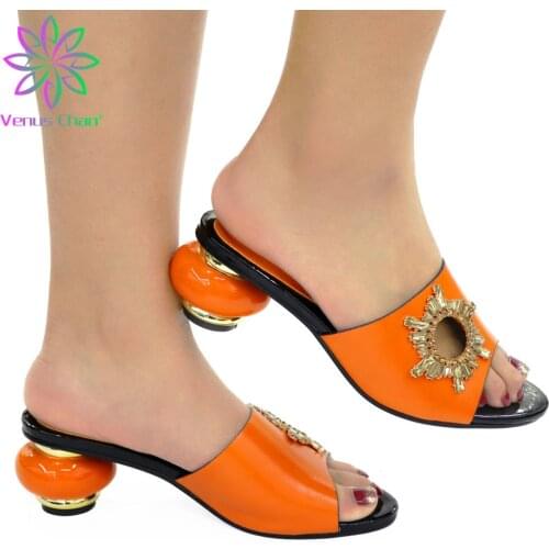 Latest Style Womens Shoes Slippers with Metal Trim and Rhinestones for Ladies Italian High Heels Autumn Slipper for Wedding