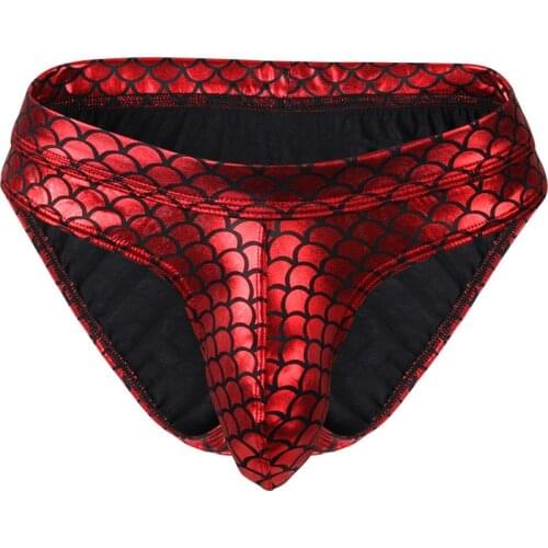 Fish Skin PU Leather Men Briefs Bikini Sexy U Convex gay Underwear Men Underwear calzoncillos hombre slip penis pouch thong