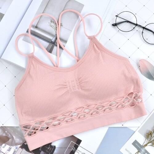 Spring And Summer New Cross Beauty Back Wrapped Chest Sexy Thread Hollow Yoga Micro-Collar Underwear Without Steel Ring Comforta