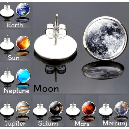 Full Moon Earrings Solar System Planet Stars Earrings Studs Galaxy Nebula Space Universe Earth Sun Mars Jupiter Saturn Jewelry