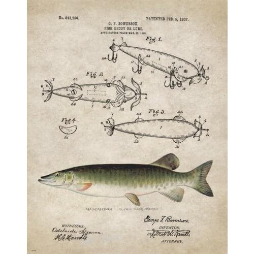 Muskie Fishing Lures Art print Silk poster Home Wall Decor