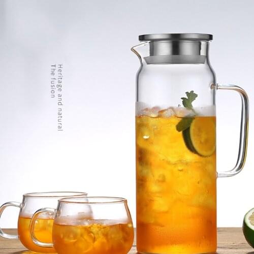 Teapot Glass Tea Maker Large Capacity Heat Resistant Juice Bottles with Removable Stainless Steel Cover