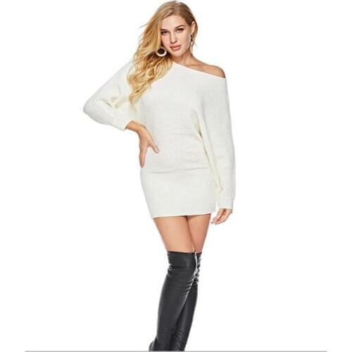 Babbytoro Women Sweater Autumn Slash Neck Sexy Christmas Pullover Homme Long Tunic Dress Sweaters Black Blue White Red