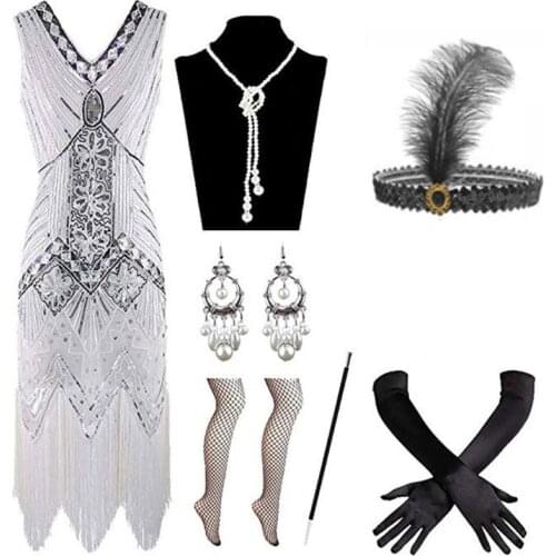 Vintage 20s Sequin Fringed Paisley Flapper Dance Dress Beaded Tassel Dress Kit