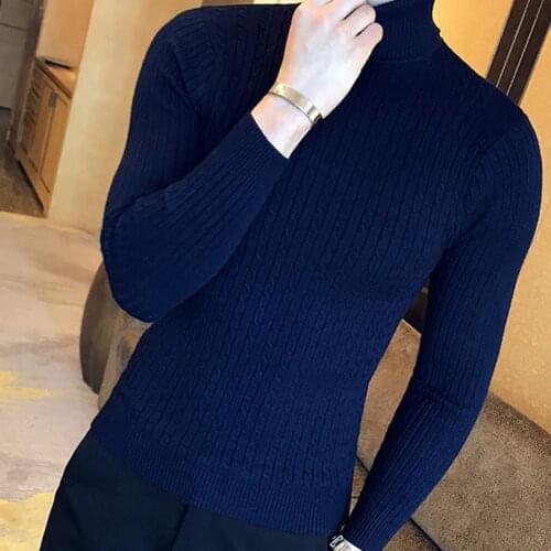 Turtleneck for Men Solid Colour Slim Elastic Thin Pullover Men Spring Autumn Turtleneck Men Knitting Brand Sweater Men