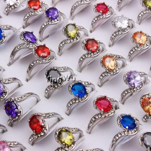 Yingwu 20pcs Lot Silver Rhinestone Ring Female Cocktail Colorful CZ Women Ring Zirconia Women Jewellery Anillos Mujer