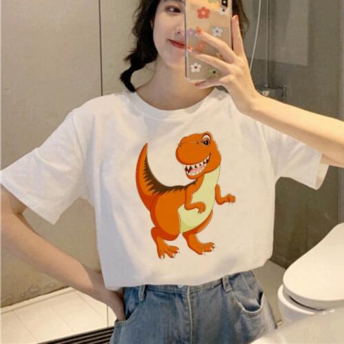 The Great Wave of Aesthetic T-Shirt Woman 90s Fashion Graphic Tee Cute T Shirts And Lovely Dinosaur Printed Summer Tops Female