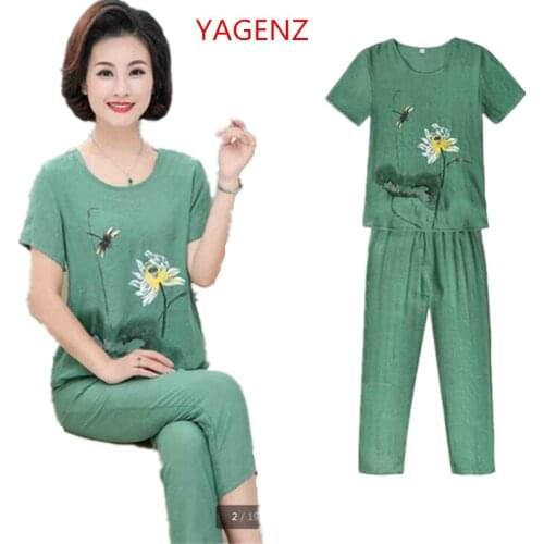 2 piece set women Tops + trousers two piece set 2018 Summer Plus-size Womens apparel NEW Cotton and linen Printing Thin K3253