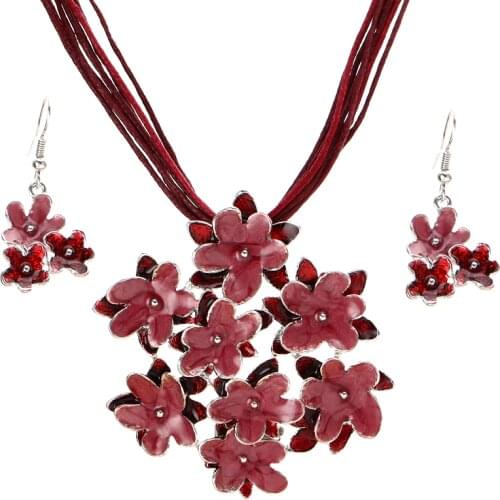 ZOSHI Newest Fashion Vintage Jewelry Sets Multilayer Rope Flower Pendant Necklace Drop Earrings Set Women Jewelry Set hot