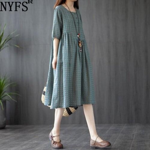 NYFS 2020 New Summer dress Loose Large Size Fashion Long Dress Vintage Women Dress Vestidos Robe Elbise Dresses