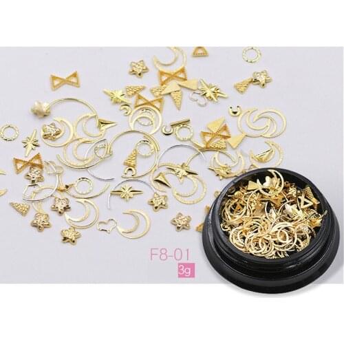 1 Box Nail Makeup 3d Gold Metal Star Nail Art Sticker Decoration Mix 3D Rhinestones Design Tiny Slice DIY Charm Nail Accessories