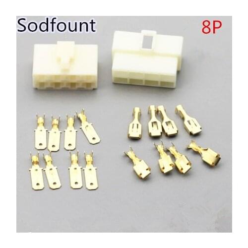 10 set 6.3mm connector 8P 8 pin Electrical 6.3 Connector Kits Male Female socket plug for Motorcycle Car