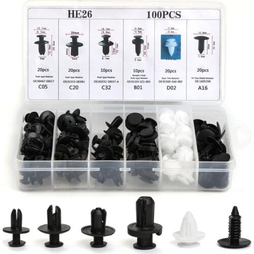 100Pcs 6 Sizes For VW Ford BMW Toyota Car Auto Plastic Door Fender Repair Rivets Screw Clips Fastener Push Pin Assortments Kit