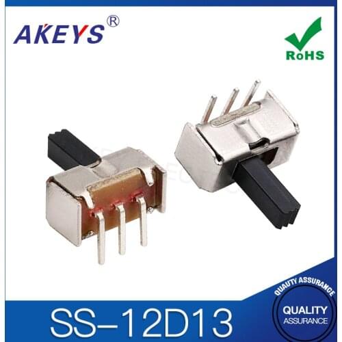 100PCS SS-12D13 1P2T Single pole double throw slide switch verticle type pin spacing 2.54mm 3 pin bend pin