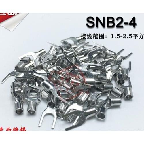 1000pcs/lot SNB2-4S Cold Forked Y U-shaped Bare End Brass Wire Nose Terminals