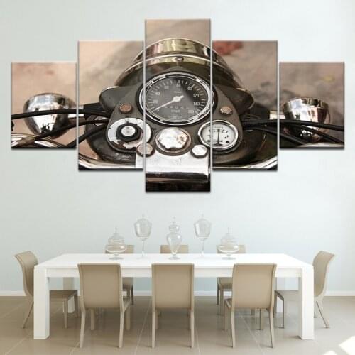 5 Panel Modern Moto Bike Vintage Wall Art Painting Canvas Painting for Living Room Home Decor Modular frame Waterproof Artwork