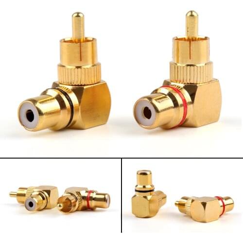 Artudatech 2 Pcs Brass RCA Right Angle Connector Plug Adapters Male To Female 90 Degree Parts