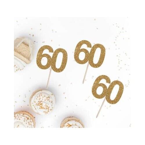 Custom number glitter 60th 70th 80th birthday cupcake toppers baptism Christening cake decorations doughnut food picks