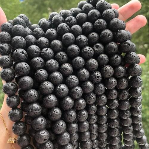 Natural Black Volcanic Lava Stone Beads Round Loose Beads For Jewelry Making15.5" 6/8/10/12/14mm DIY Bracelet Necklace Material