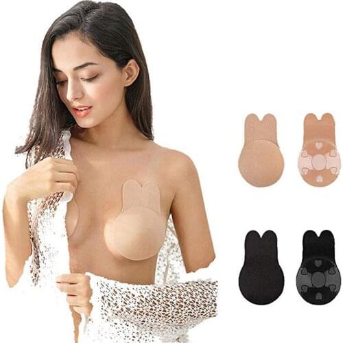 Ladies Kawaii Rabbit Lift Up Tape Push Up Bras Silicone Strapless Sticky Adhesive Backless Invisible Bra Pads Reusable Bralette