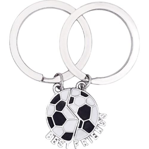 Oil Drop Black And White Football Best Friends Key Chain Sets Friendship Key Holders Gifts Jewelry