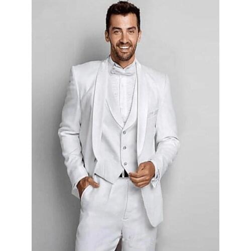 Italian Design Formal White Groom Suits Slim Fit Tuxedos Bridegroom 3 Pieces Wedding Party Dress Best Man Blazer Costume Homme