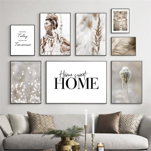 Wild Woman Wheat Plant HOME Quotes Poster Canvas Wall Art Print Nature Landscape Painting Decorative Scandinavian Picture TB137