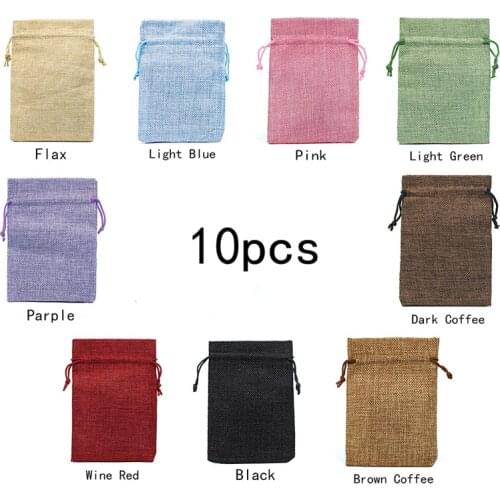 10Pcs Drawstring Natural Burlap Bag Jute Gift Bags Multi Size Jewelry Packaging Wedding Bags with Candy Bag Packaging Pouches