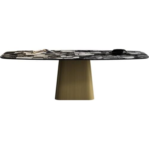 Rock plate dining table Modern minimalist rectangular marble dining table Small family dining table and chair combination