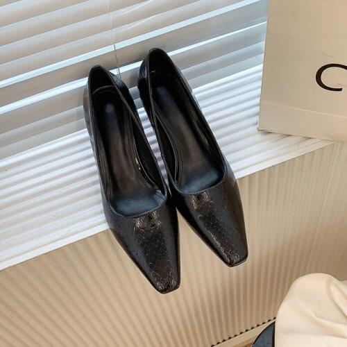 GUIDISASICGenuine Leather Women Heels Small Square Head Pumps Shoes Fashion Womens Shoes Go With The Dress D11-Qipa-F37-1