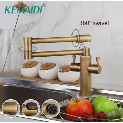 KEMAIDI Kitchen Faucets Antique Brass 360 Swivel Kitchen Faucet Spray Dual Handles Kitchen Vessel Sink Faucet Mixer Tap
