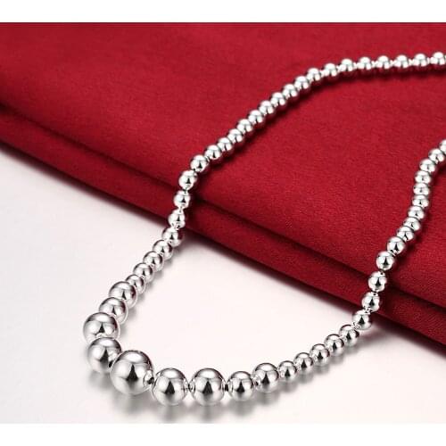 Classic 925 Sterling Silver Smooth Beads Necklace Women or Men Party Engagement Wedding Gifts Fashion Jewelry