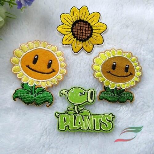 Adhesive cloth stickers B368 sunflower smiley face pea shooter plant war cartoon patch stickers DIY accessories
