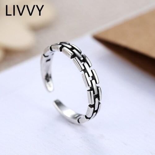 LIVVY Silver Color Simple Geometric Ring Charm Women Trendy Chain Jewelry Vintage Party Accessories Gifts