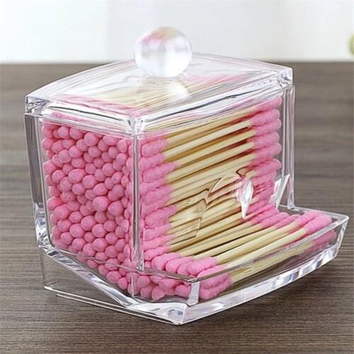 Cotton Swab Storage Box Plastic Transparent Acrylic Makeup Pad Q-tip Holder Drawer Desktop Cosmetic Storage Organizer