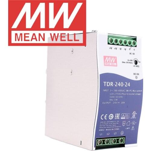 Mean Well TDR-240 series meanwell DC 24V 48V 240W Slim Three Phase Industrial DIN Rail with PFC Function Power Supply