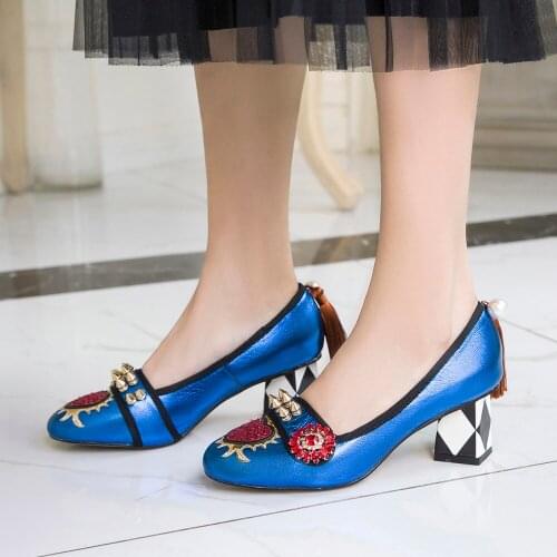 Fashion Spring/Summer Women100%Leather High Heel Pumps Women Rhinestone Shoes Pleaser Heels Ladies Dress Shoes Silver/Blue/Pink