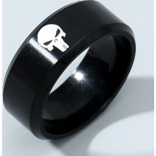 MOREDEAR 8mm Black Titanium Skull Punisher Ring For Men and Women