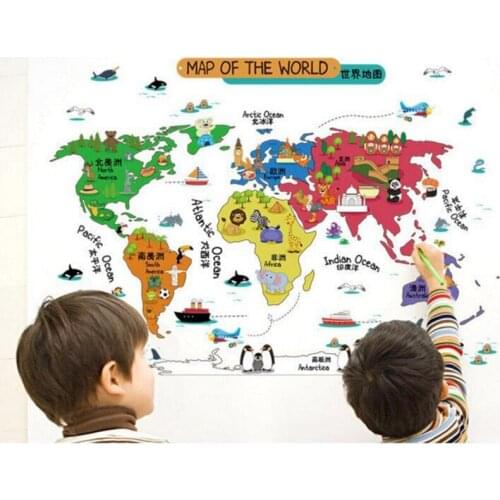 Cartoon Animal World Map Wall Sticker Home Decor Living Room Bedroom House Decorative PVC Self adhesive Wall Stickers Art Decals